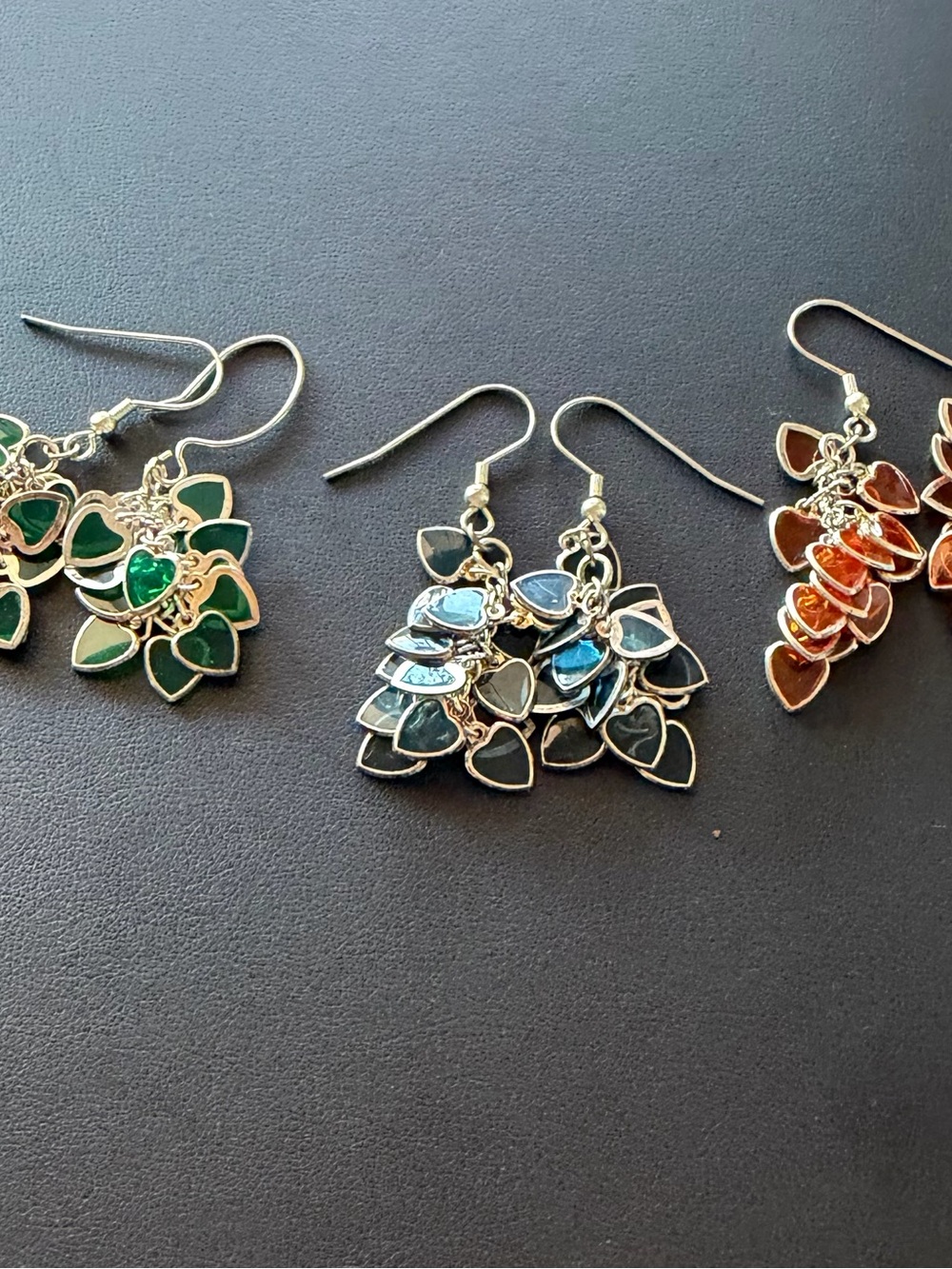 Vintage Sterling Silver Cluster Glass Hearts  Dangle Earrings Bundle 3